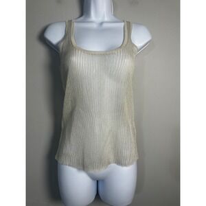 J.Crew Collection Sheer Metallic Ribbed Tank Top Sand Gold Womens Size S